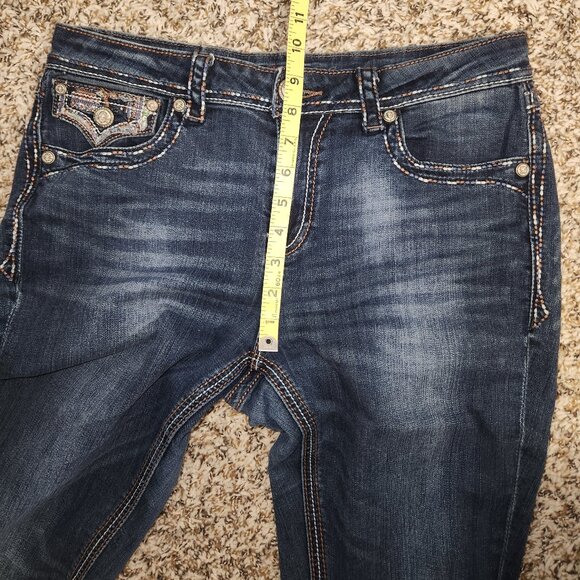 Grace in LA Women’s Bootcut Jeans Size 30 | Thick Stitch Bling Flap Pockets Dark - Picture 10 of 15